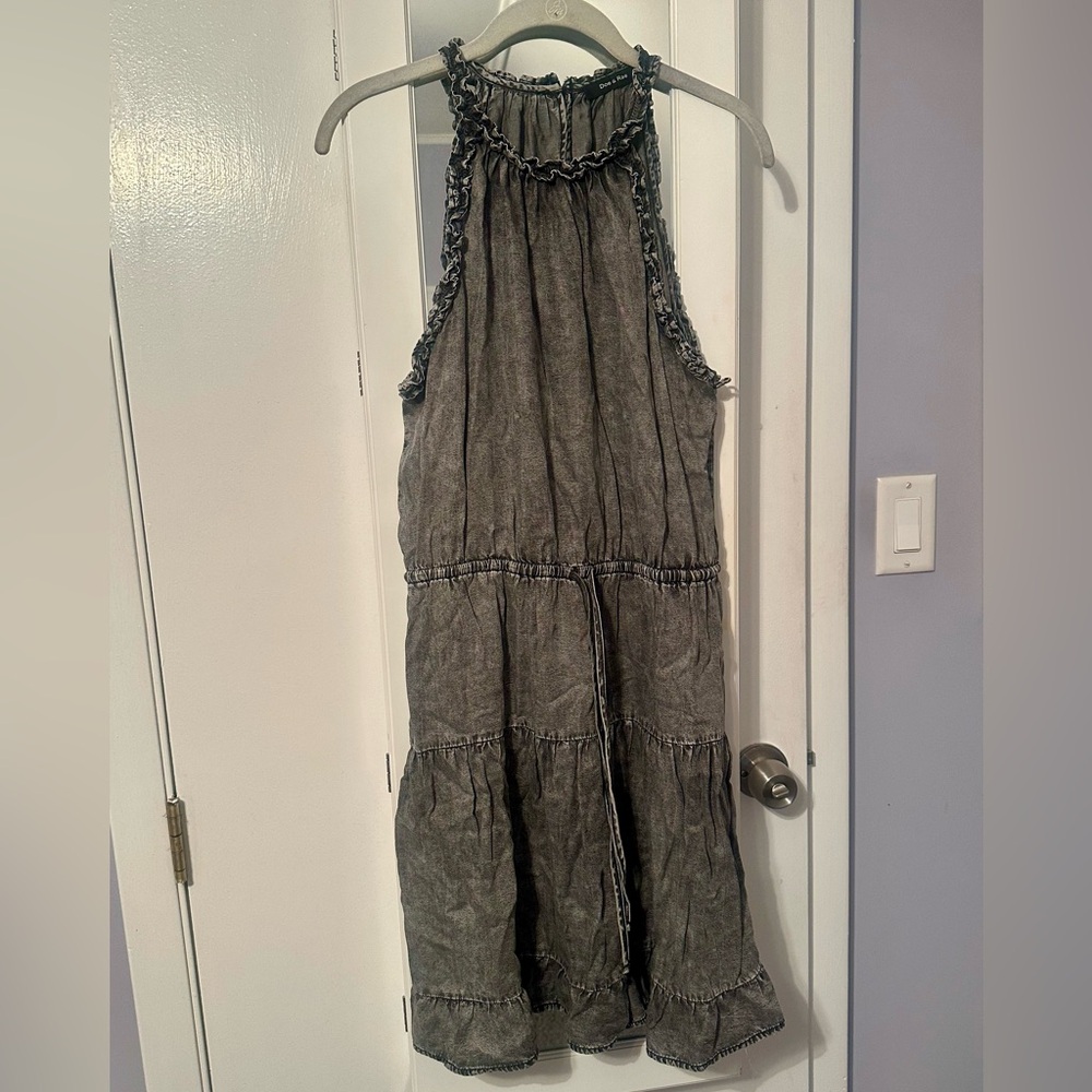 Doe & Rae Washed Black Ruffle Halter Midi Dress